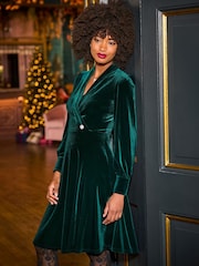 Joe Browns Green Florence Wrap Velour Belted Dress - Image 1 of 7