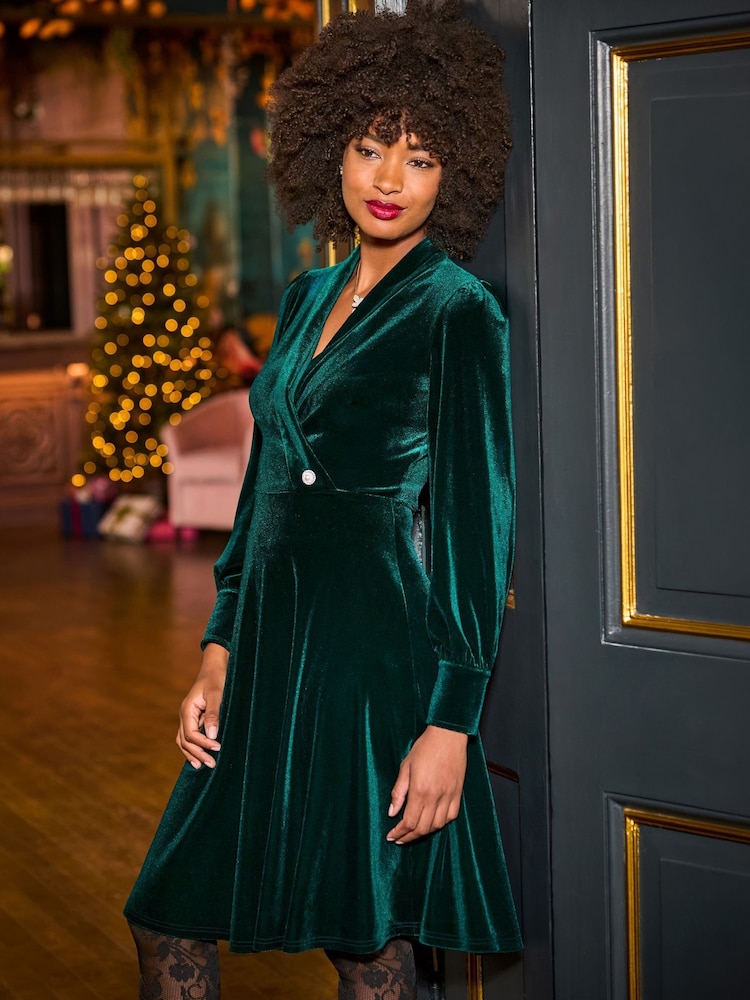 Joe Browns Green Florence Wrap Velour Belted Dress - Image 1 of 7 Joe Browns Green Florence Wrap Velour Belted Dress - Image 1 of 7
