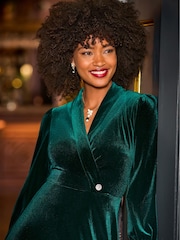 Joe Browns Green Florence Wrap Velour Belted Dress - Image 2 of 7