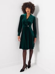Joe Browns Green Florence Wrap Velour Belted Dress - Image 6 of 7