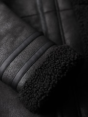 Superdry Black 100% Cotton Faux Shearling Longline Coat - Image 6 of 6