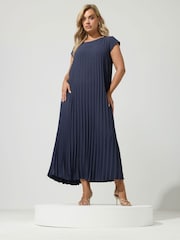 Yours Curve Blue London Pleated Maxi Dress - Image 1 of 6