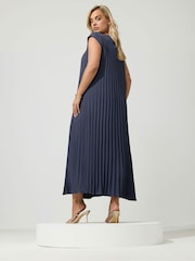 Yours Curve Blue London Pleated Maxi Dress - Image 3 of 6