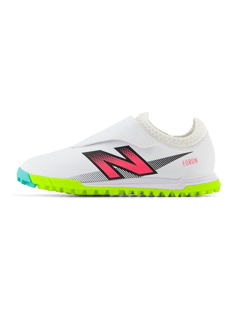 New Balance White Kids Furon Dispatch Hook and Loop Astro Turf v7+ Football Boots - Image 2 of 6