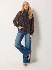 Long Tall Sally Black Floral Shirred High Neck Blouse - Image 2 of 6