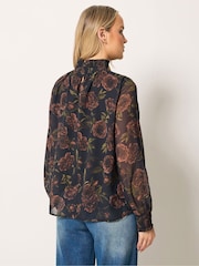 Long Tall Sally Black Floral Shirred High Neck Blouse - Image 3 of 6