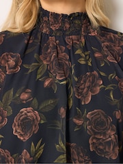 Long Tall Sally Black Floral Shirred High Neck Blouse - Image 4 of 6