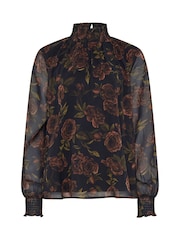 Long Tall Sally Black Floral Shirred High Neck Blouse - Image 5 of 6