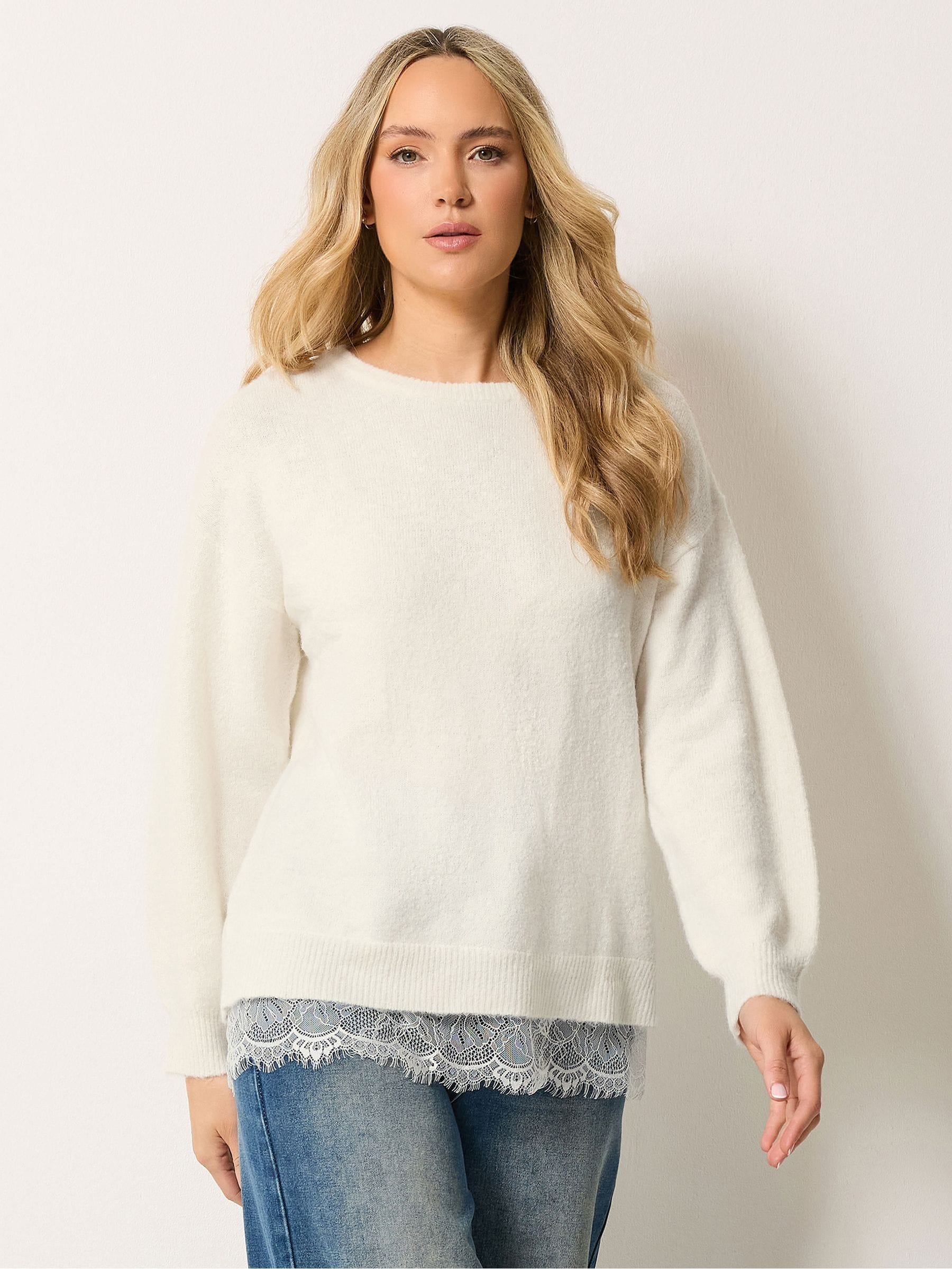 Long Tall Sally Women's Cream Lace Hem Knitted Jumper - Image 1