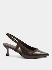Yours Curve Brown Extra Wide Fit Croc Embossed Slingback Heels - Image 3 of 5