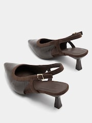 Yours Curve Brown Extra Wide Fit Croc Embossed Slingback Heels - Image 4 of 5