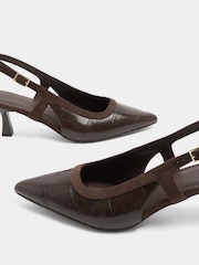Yours Curve Brown Extra Wide Fit Croc Embossed Slingback Heels - Image 5 of 5