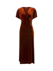 Joe Browns Orange Petite Bella V-Neck Velour Dress - Image 1 of 1