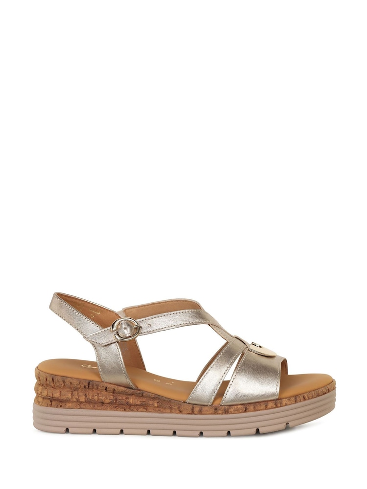 Gabor Gold Sadie Wedge Heeled Sandals - Image 1 of 5 Gabor Gold Sadie Wedge Heeled Sandals - Image 1 of 5