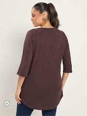 Yours Curve Brown Spot Pintuck Henley Top - Image 3 of 6