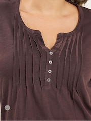 Yours Curve Brown Spot Pintuck Henley Top - Image 4 of 6