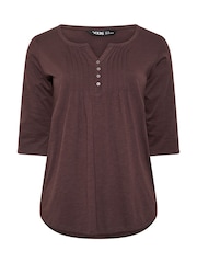 Yours Curve Brown Spot Pintuck Henley Top - Image 5 of 6