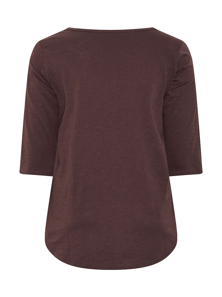 Yours Curve Brown Spot Pintuck Henley Top - Image 6 of 6