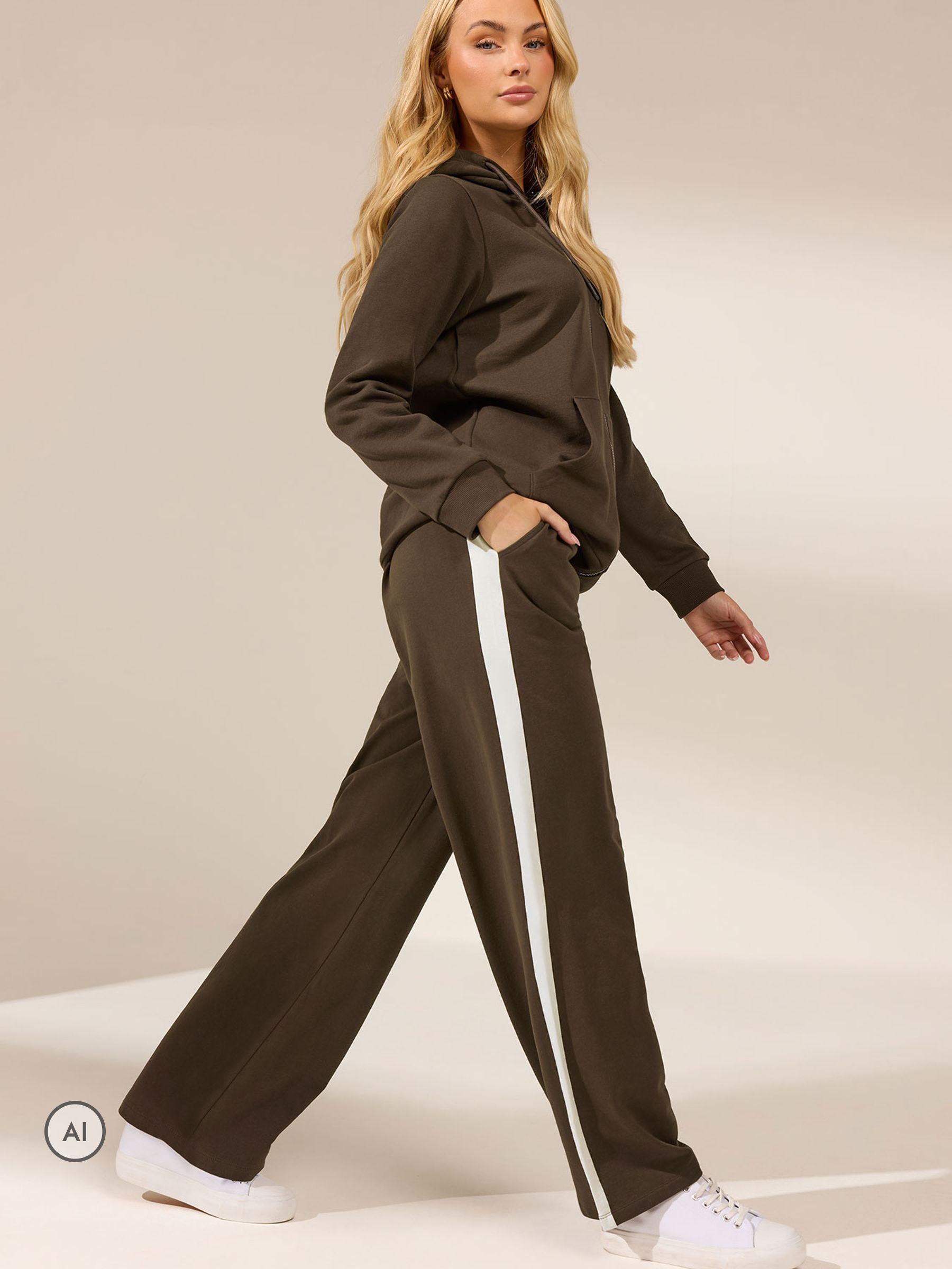 M&Co Women's Brown Petite Side Stripe Cotton Wide Leg Joggers In | Size: 20L - Image 2