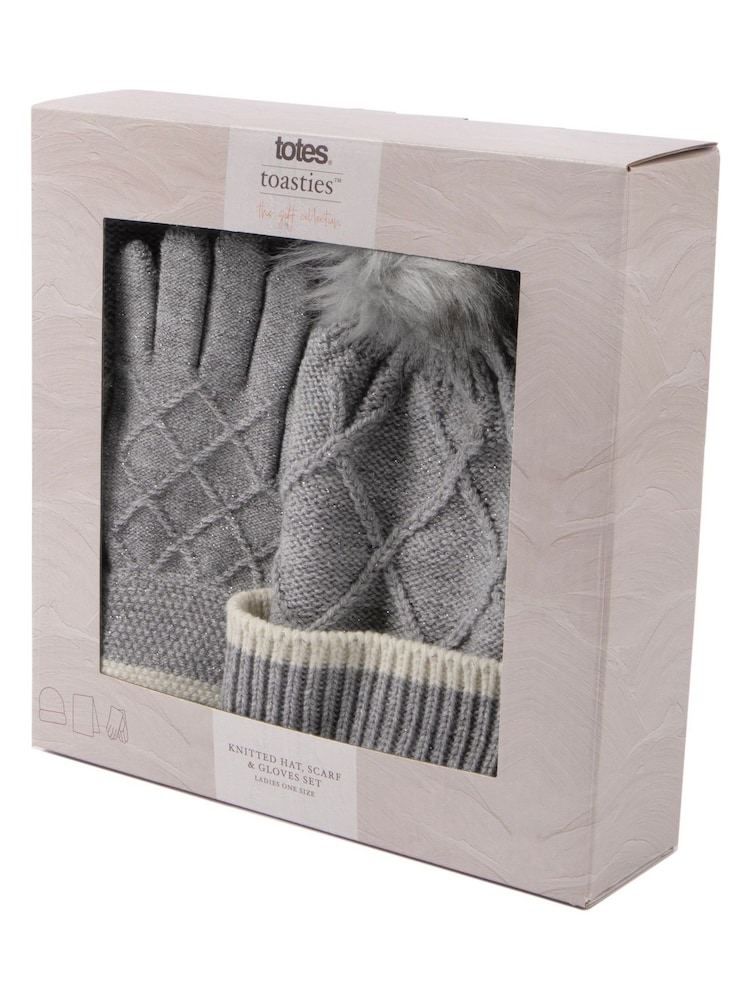 Totes Grey Ladies Hat Scarf & Glove Set - Image 3 of 3