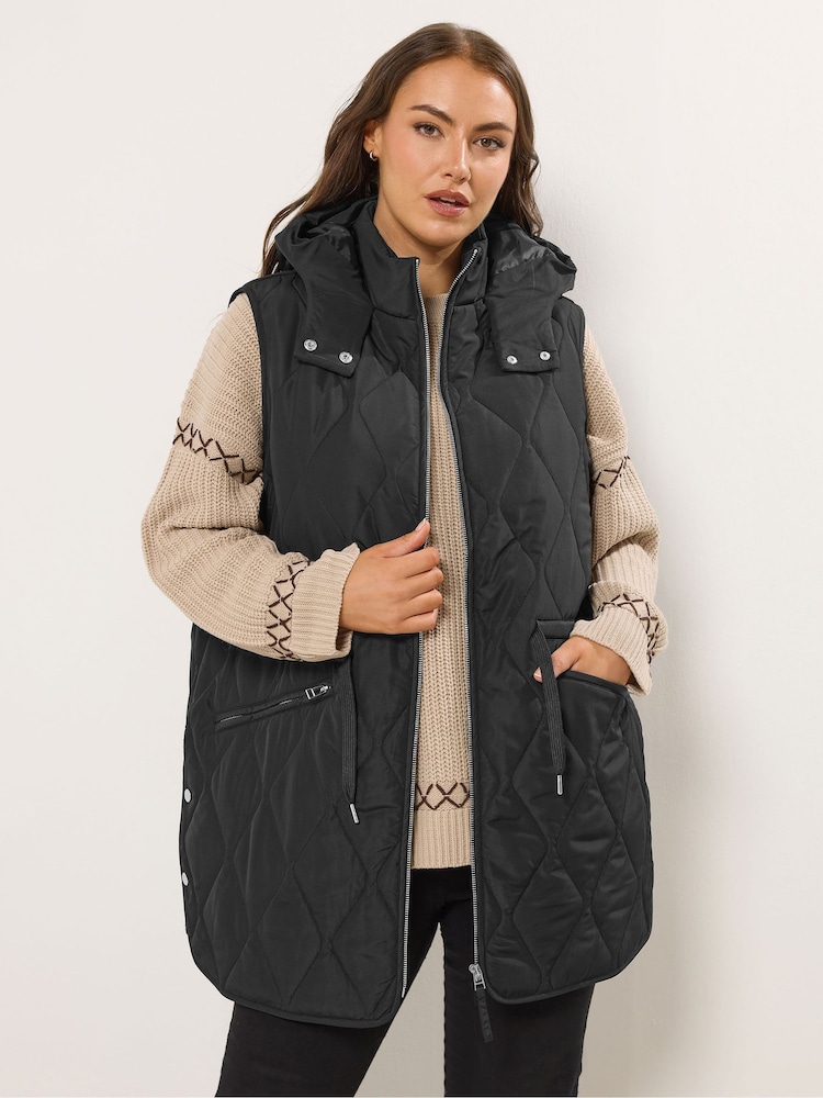 Yours Curve Black Quilted Gilet - Image 1 of 6 Yours Curve Black Quilted Gilet - Image 1 of 6