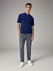 Cobalt Blue Knitted Regular Fit Zip Polo Shirt - Image 2 of 8
