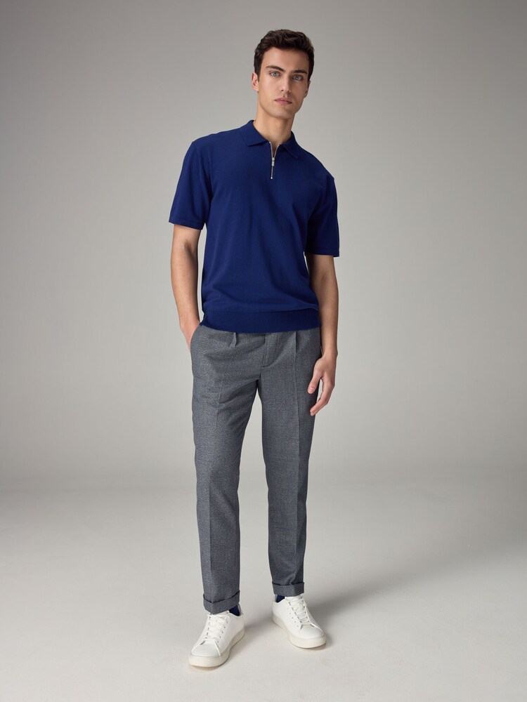 Cobalt Blue Knitted Regular Fit Zip Polo Shirt - Image 2 of 8