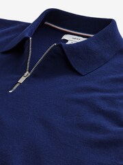 Cobalt Blue Knitted Regular Fit Zip Polo Shirt - Image 7 of 8