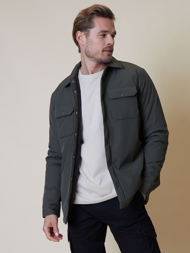 Threadbare Khaki Button Up Lightweight Padded Shacket - Image 2 of 4 Threadbare Khaki Button Up Lightweight Padded Shacket - Image 2 of 4