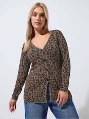 Yours Curve Brown Limited Flare Hem Long Sleeve Cardigan - Image 1 of 6