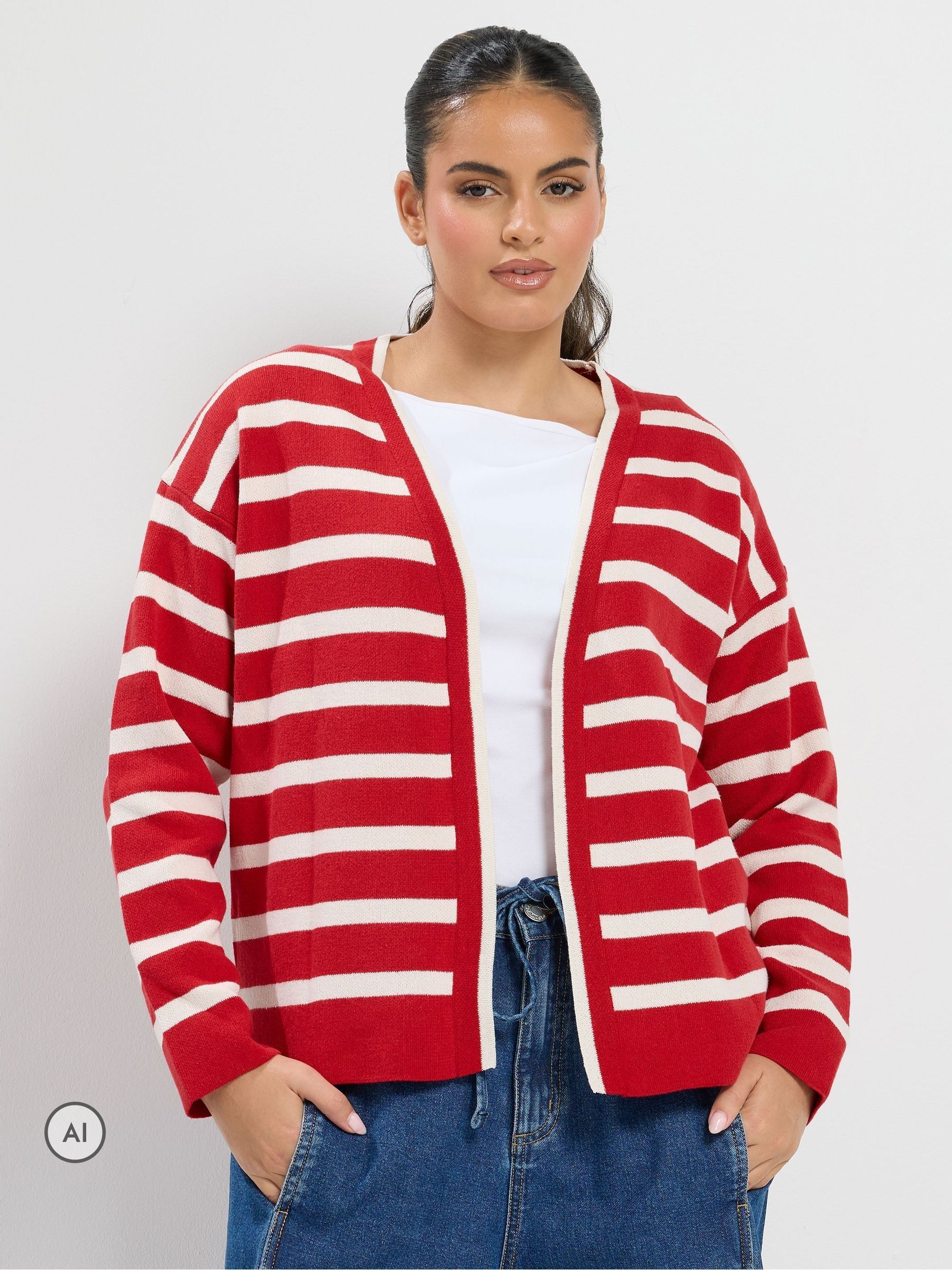 Yours Curve Women's Red Stripe Cardigan - Image 1
