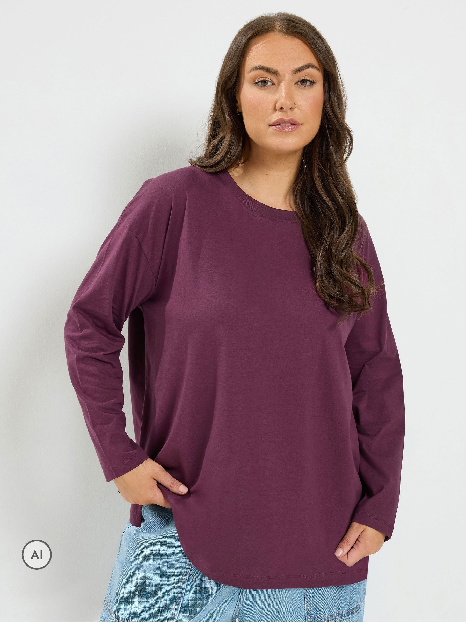 Yours Women's Plum Long Sleeve T-Shirt In Size 34-36 - Image 3