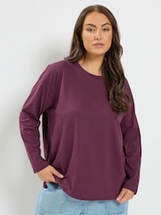 Yours Curve Purple Long Sleeve Oversized T-Shirt - Image 1 of 6