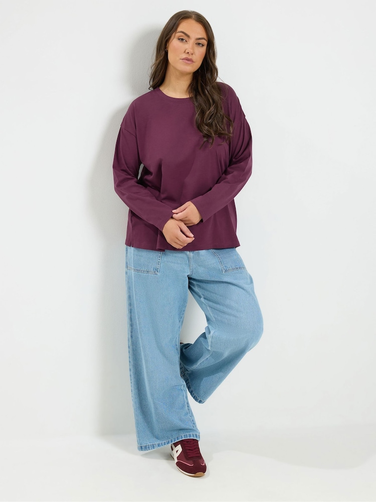 Yours Curve Purple Long Sleeve Oversized T-Shirt - Image 2 of 6