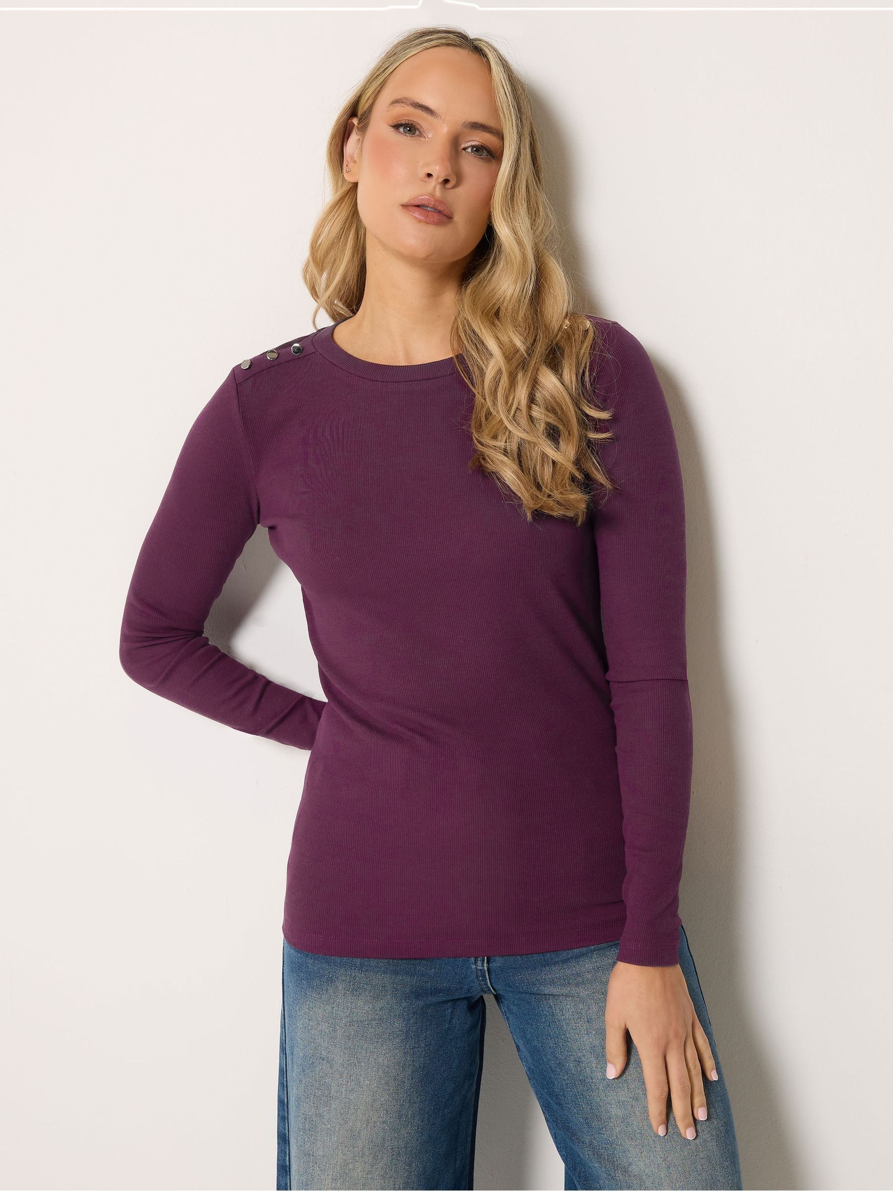 Long Tall Sally Women's Plum Tall Ribbed Button Top In | Size: 20 - Image 2