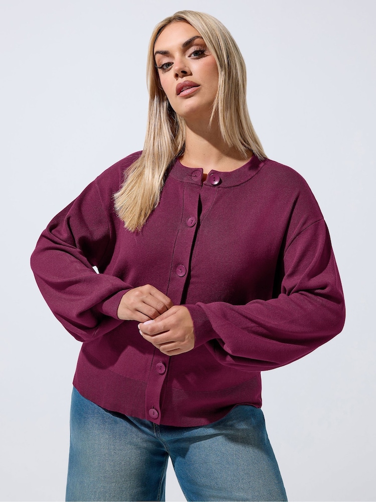 Yours Curve Red Limited Balloon Sleeve Cardigan - Image 1 of 6 Yours Curve Red Limited Balloon Sleeve Cardigan - Image 1 of 6