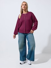 Yours Curve Red Limited Balloon Sleeve Cardigan - Image 2 of 6