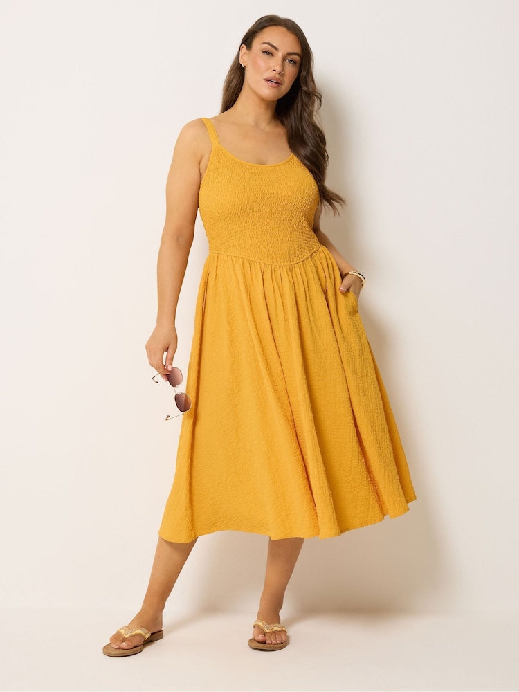 Yours Curve Yellow Shirred Sundress - Image 1 of 5