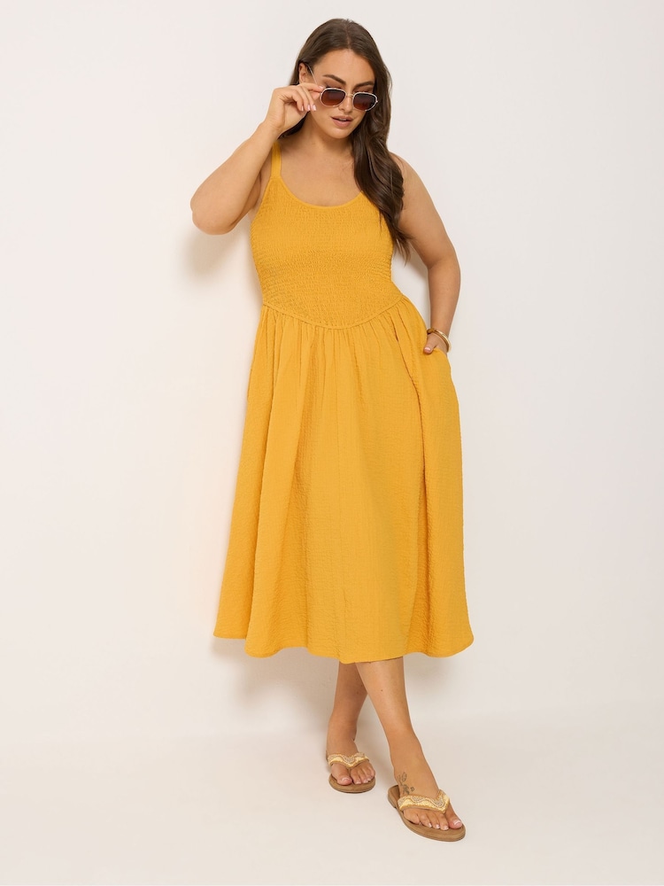 Yours Curve Yellow Shirred Sundress - Image 2 of 5