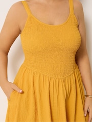 Yours Curve Yellow Shirred Sundress - Image 4 of 5