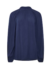 Blauw - Long Tall Sally blouse met strik bij de hals, gemaakt van kreukelkatoen - Afbeelding 5 van 6