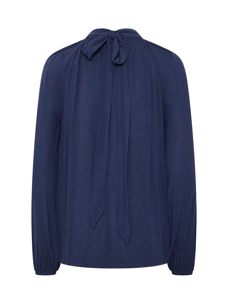 Blauw - Long Tall Sally blouse met strik bij de hals, gemaakt van kreukelkatoen - Afbeelding 6 van 6