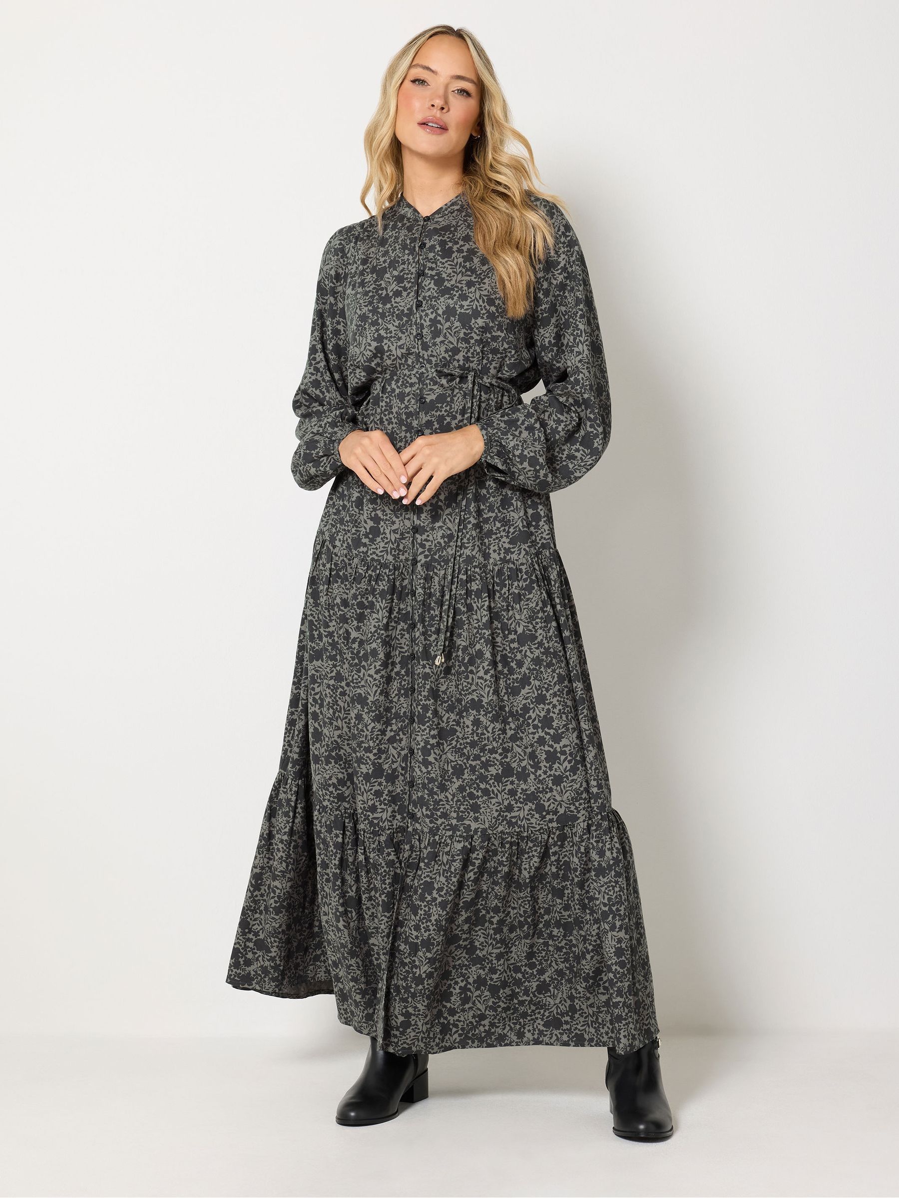 Long Tall Sally Women's Grey Floral Tie Waist Maxi Dress - Image 1