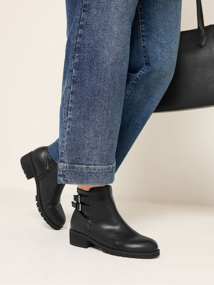 Yours Curve Black Wide Fit Double Buckle Faux Leather Chelsea Boots - Image 1 of 5 Yours Curve Black Wide Fit Double Buckle Faux Leather Chelsea Boots - Image 1 of 5