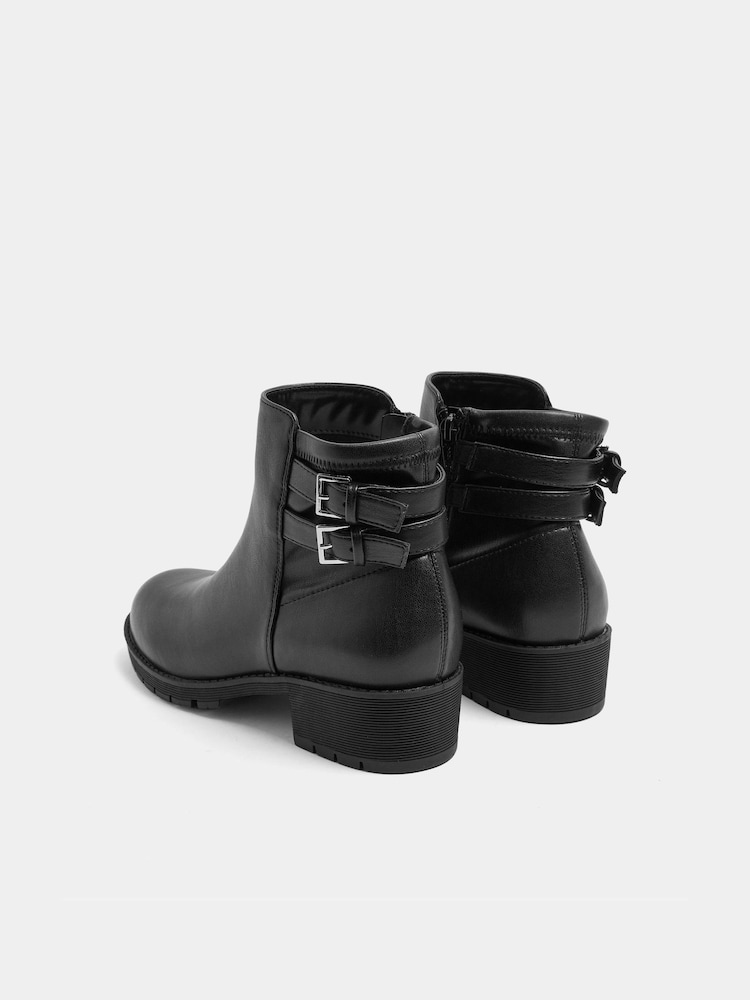 Yours Curve Black Wide Fit Double Buckle Faux Leather Chelsea Boots - Image 2 of 5 Yours Curve Black Wide Fit Double Buckle Faux Leather Chelsea Boots - Image 2 of 5