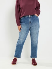 Yours Curve Blue Elasticated Waist Boyfriend Jeans - Image 1 of 6