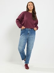 Yours Curve Blue Elasticated Waist Boyfriend Jeans - Image 2 of 6