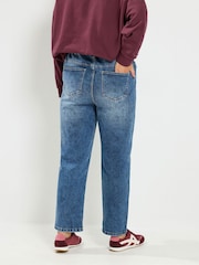 Yours Curve Blue Elasticated Waist Boyfriend Jeans - Image 3 of 6
