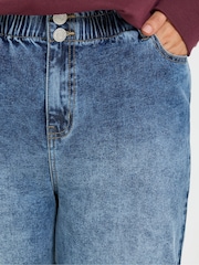 Yours Curve Blue Elasticated Waist Boyfriend Jeans - Image 4 of 6