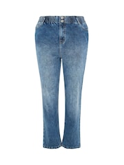 Yours Curve Blue Elasticated Waist Boyfriend Jeans - Image 5 of 6